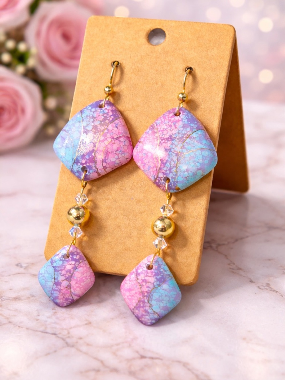 Stunning Handcrafted Laird Tiered Dangle Earrings - Abstract Nebula Art ✨